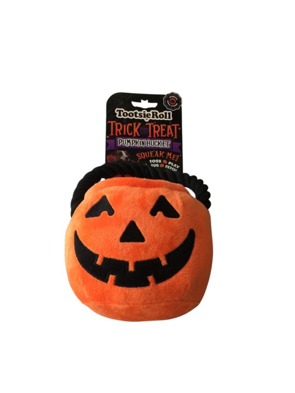 Tootsie Roll Trick or Treat Plush Pumpkin Bucket Squeak Dog Toy